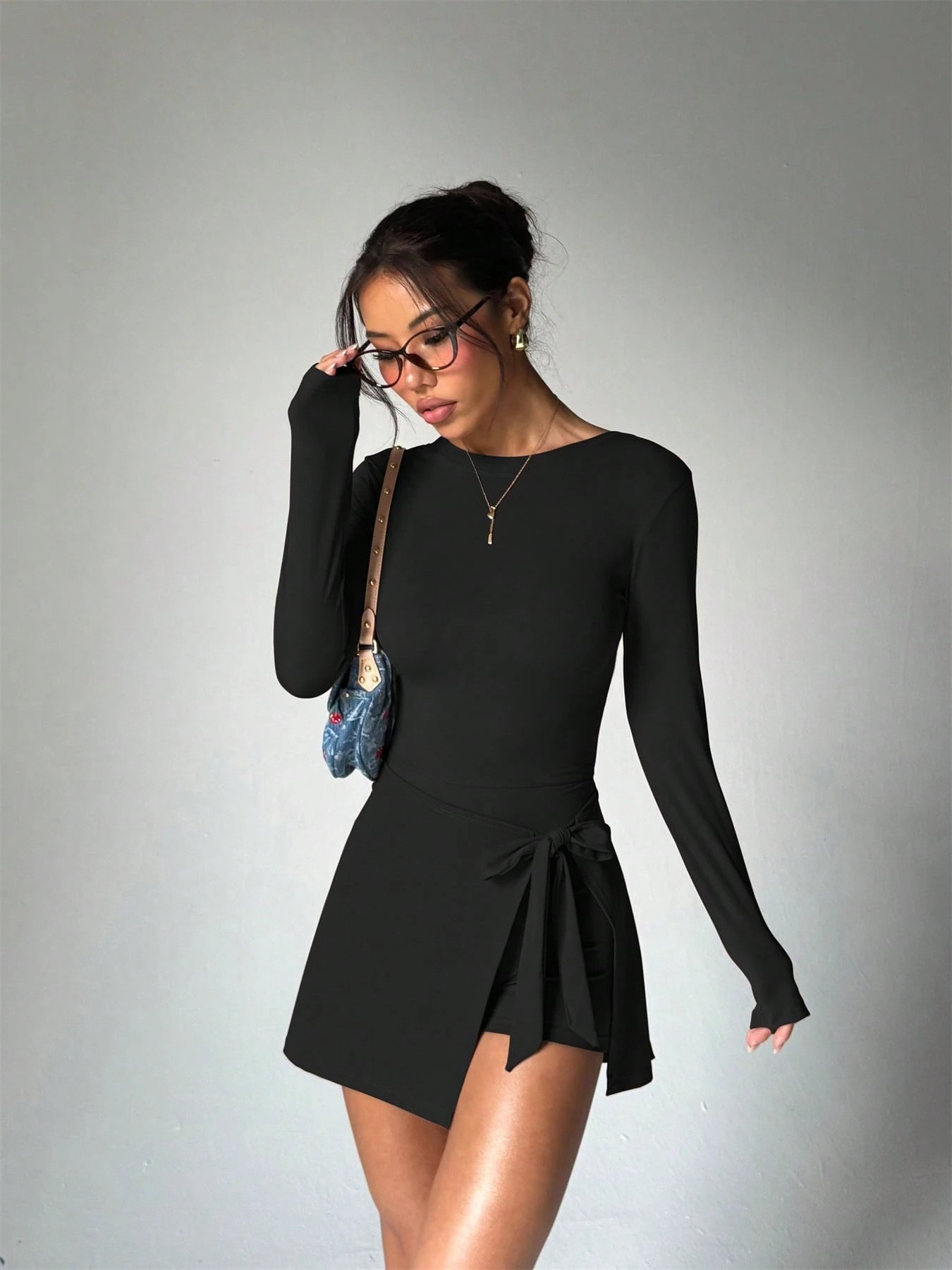 Yoga Fitness Wear - Effenkleurige tennisrok met lange mouwen, slim
