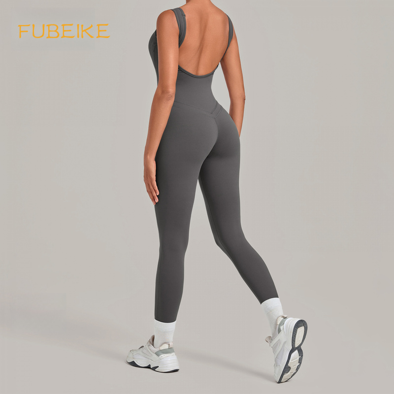 Yoga Fitness Wear - Yoga jumpsuit met diepe ruguitsparing, nauwsluitend,